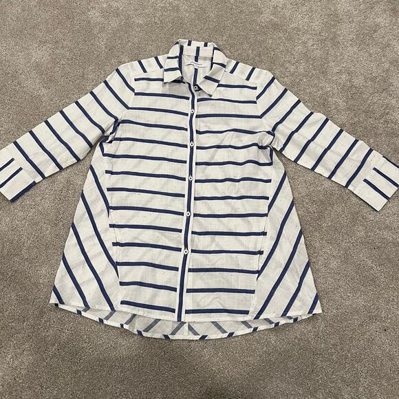 Foxcroft Women's Button Down Cotton Shirt White and Blue Stripes Size 8 - Picture 6 of 10